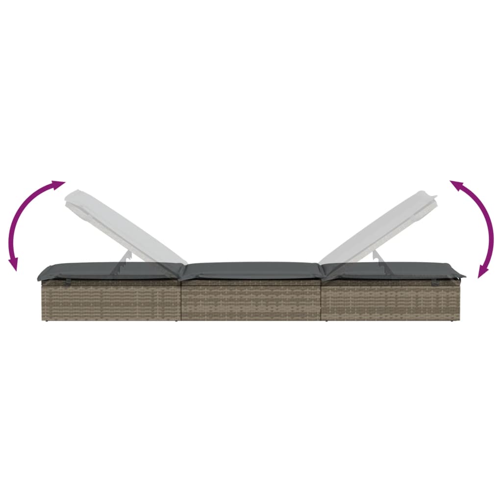 vidaXL Ligbed met kussen 1 st 201x55x62 cm poly rattan grijs