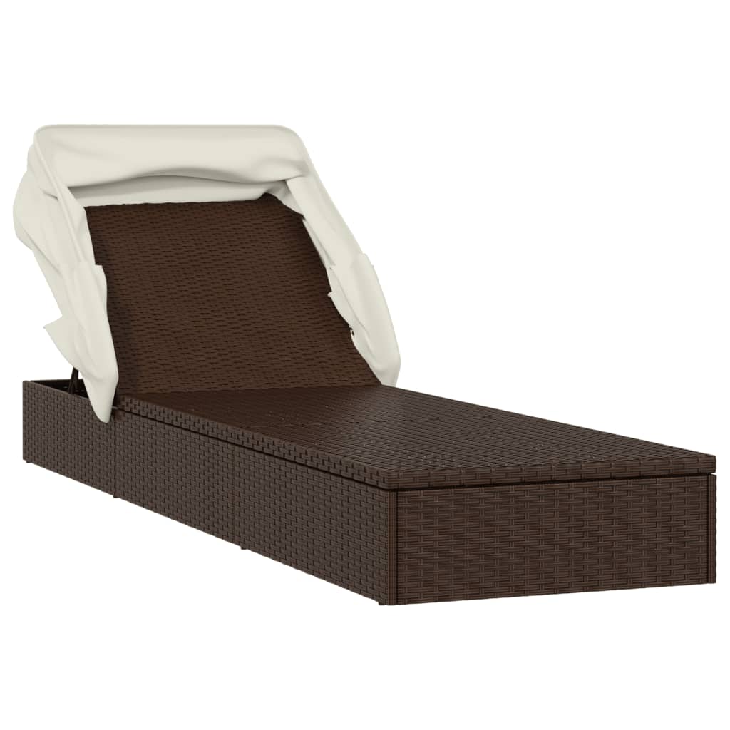 vidaXL Ligbed met inklapbaar dak 213x63x97 cm poly rattan bruin
