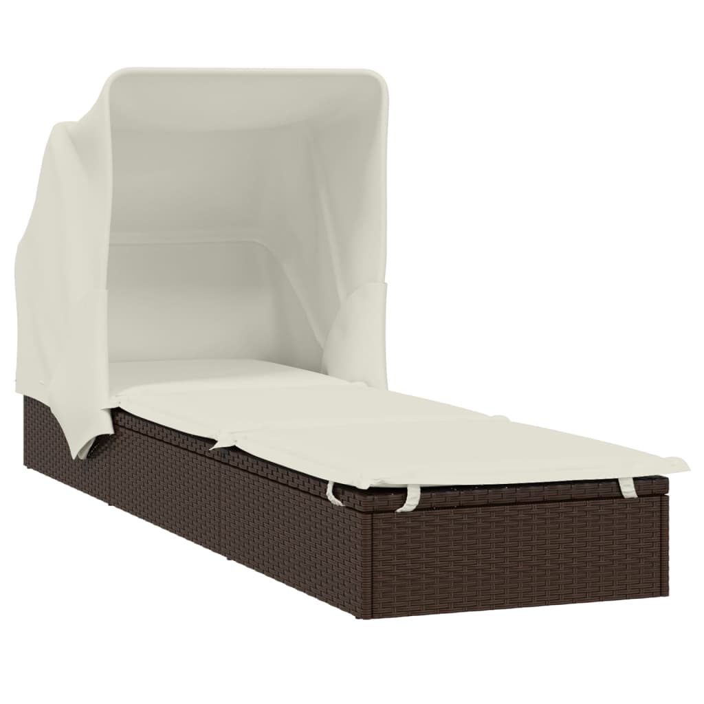 vidaXL Ligbed met inklapbaar dak 213x63x97 cm poly rattan bruin