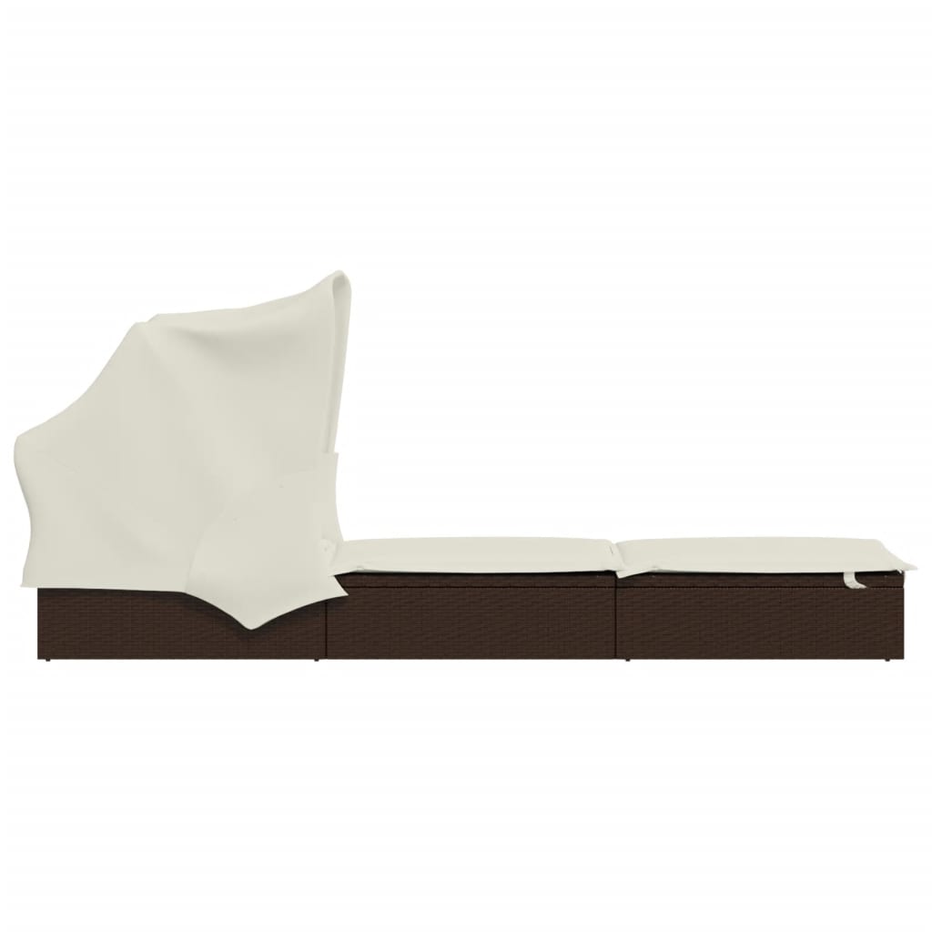 vidaXL Ligbed met inklapbaar dak 213x63x97 cm poly rattan bruin