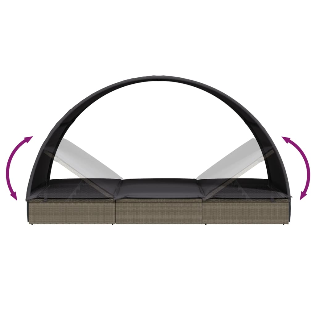 vidaXL Ligbed met rond dak 211x57x140 cm poly rattan grijs