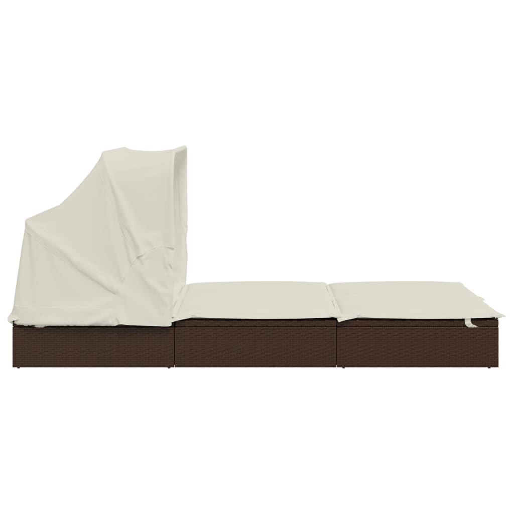 vidaXL Ligbed 2-persoons met dak 213x118x97 cm poly rattan bruin