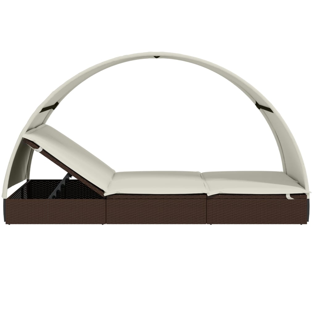 vidaXL Ligbed 2-persoons met rond dak 211x112x140 cm poly rattan bruin