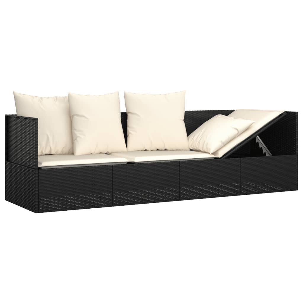 vidaXL Lounge Bed with Cushions Poly Rattan Black