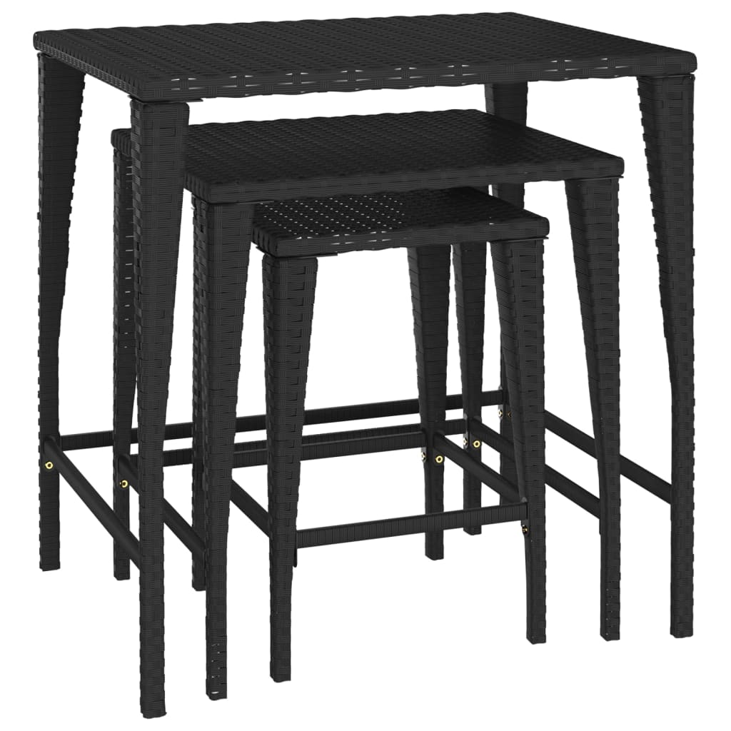 vidaXL Tafeltjesset 3 st poly rattan zwart