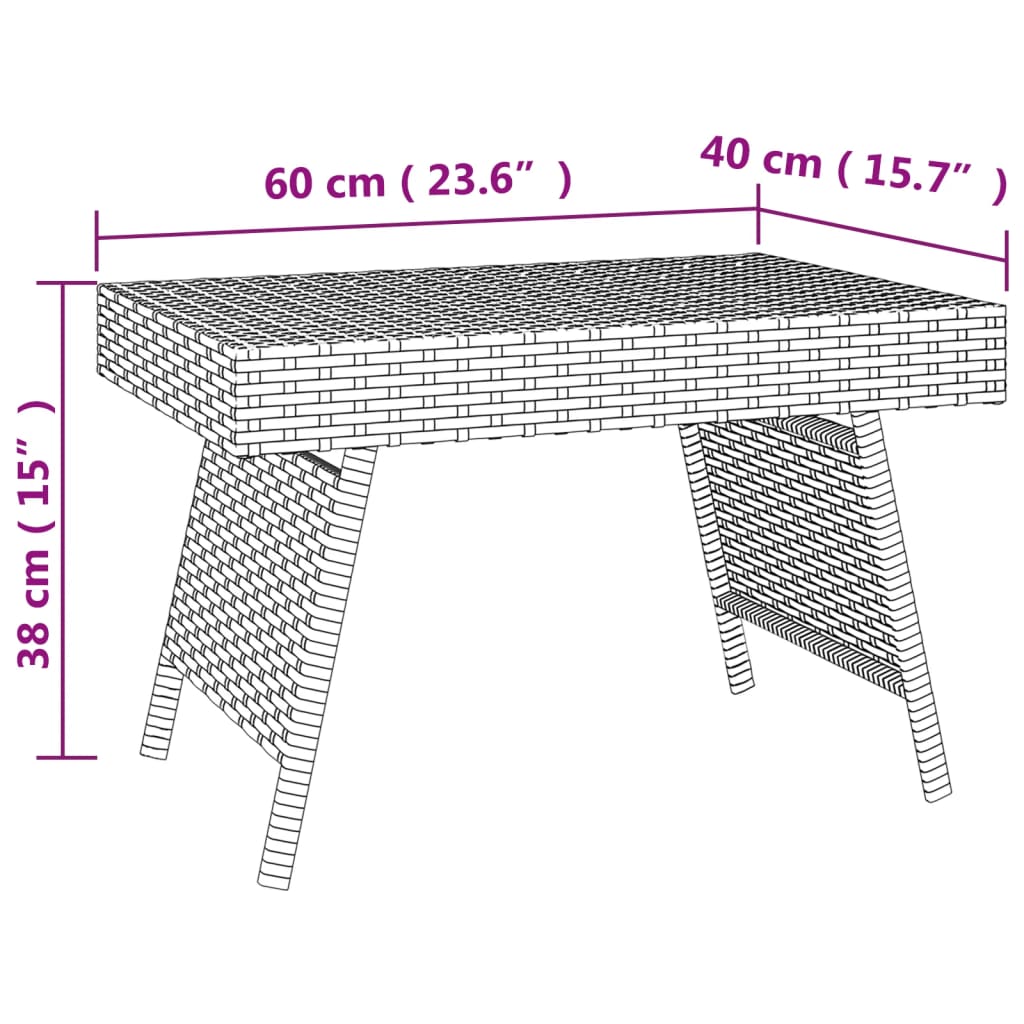 vidaXL Bijzettafel inklapbaar 60x40x38 cm poly rattan zwart