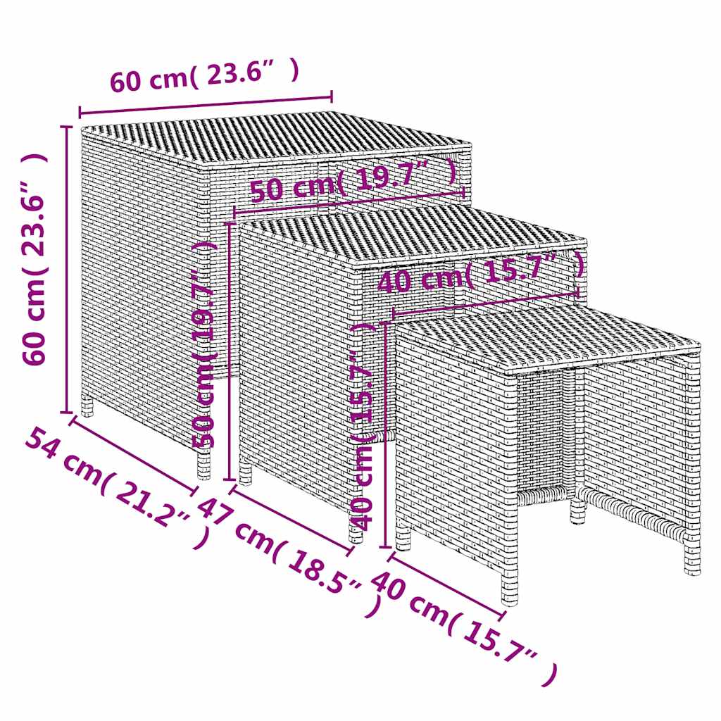 vidaXL Tafeltjesset 3 st poly rattan zwart