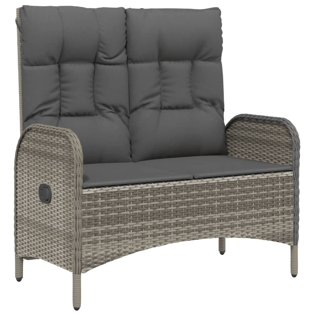 vidaXL Garden bench adjustable with cushions 107 cm poly rattan grey