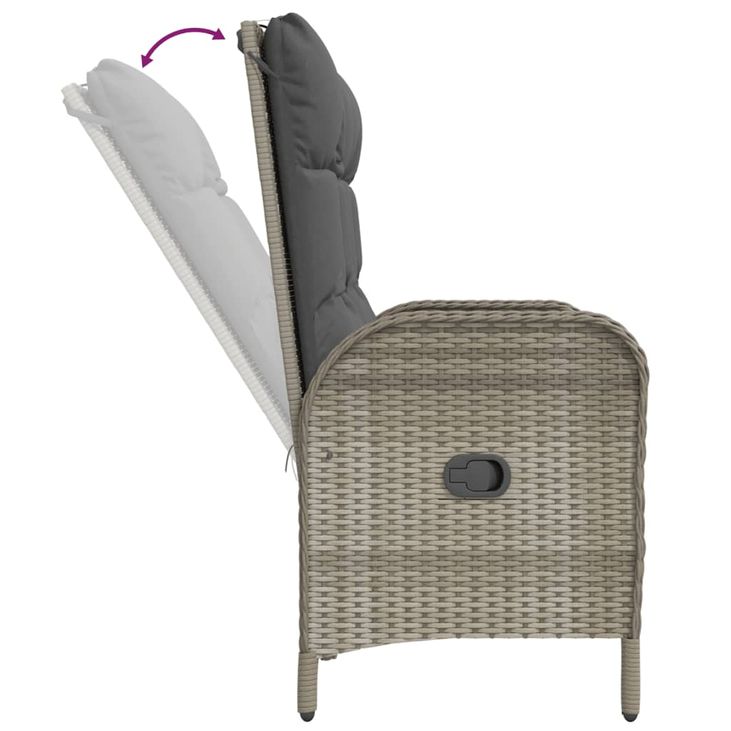vidaXL Garden bench adjustable with cushions 107 cm poly rattan grey