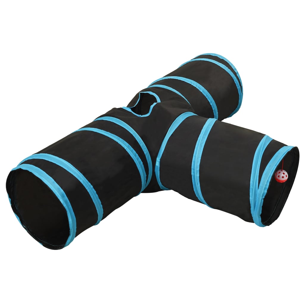 vidaXL Cat Tunnel 3-Way 90 cm Polyester Black and Blue