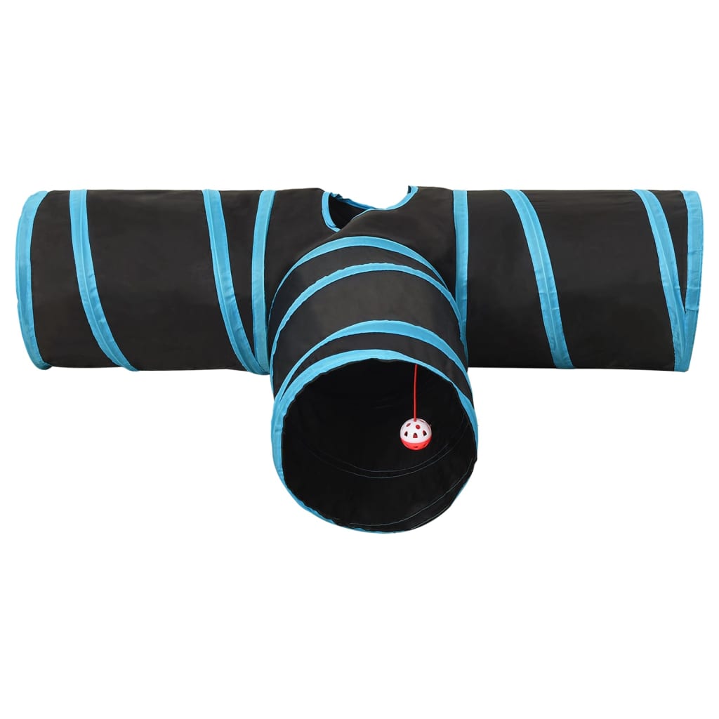 vidaXL Cat Tunnel 3-Way 90 cm Polyester Black and Blue