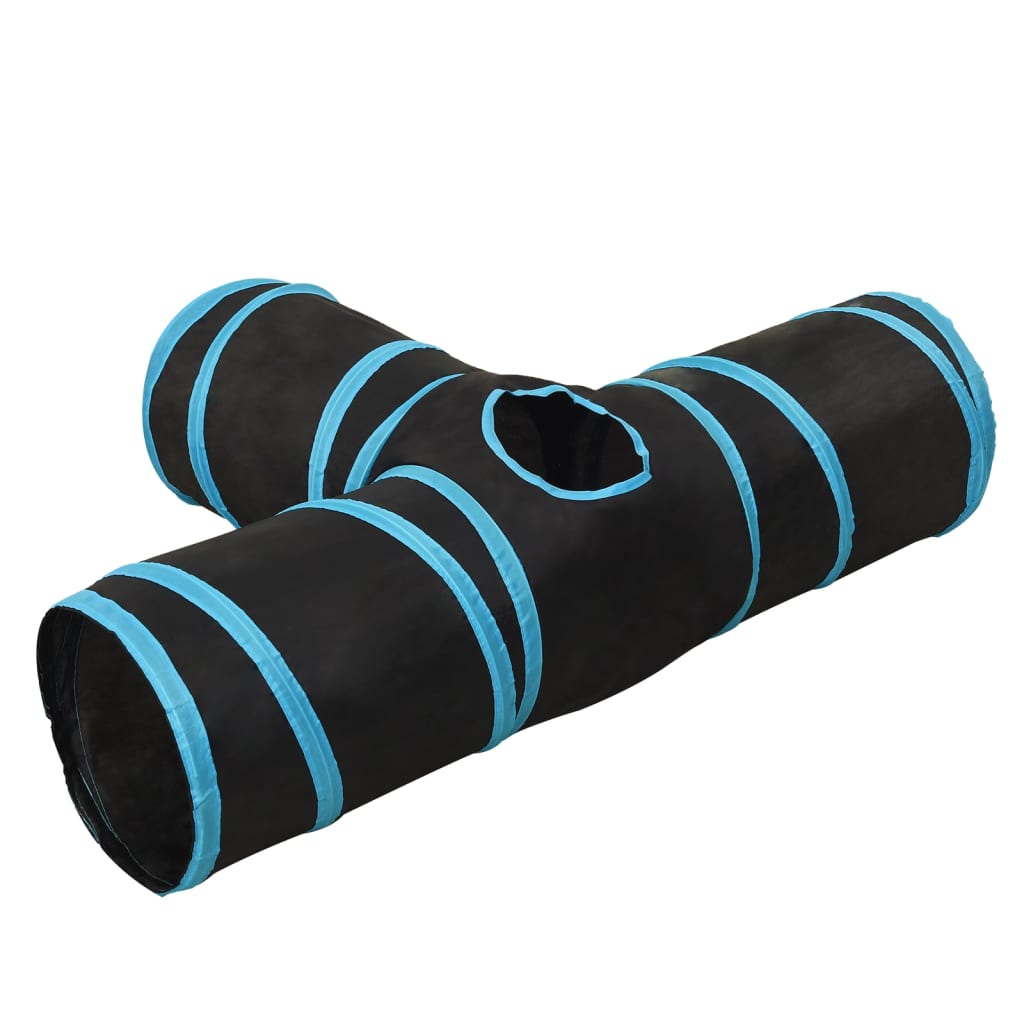 vidaXL Cat Tunnel 3-Way 90 cm Polyester Black and Blue