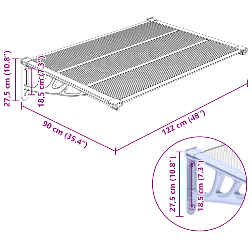 vidaXL Deurluifel 122x90 cm polycarbonaat grijs en transparant