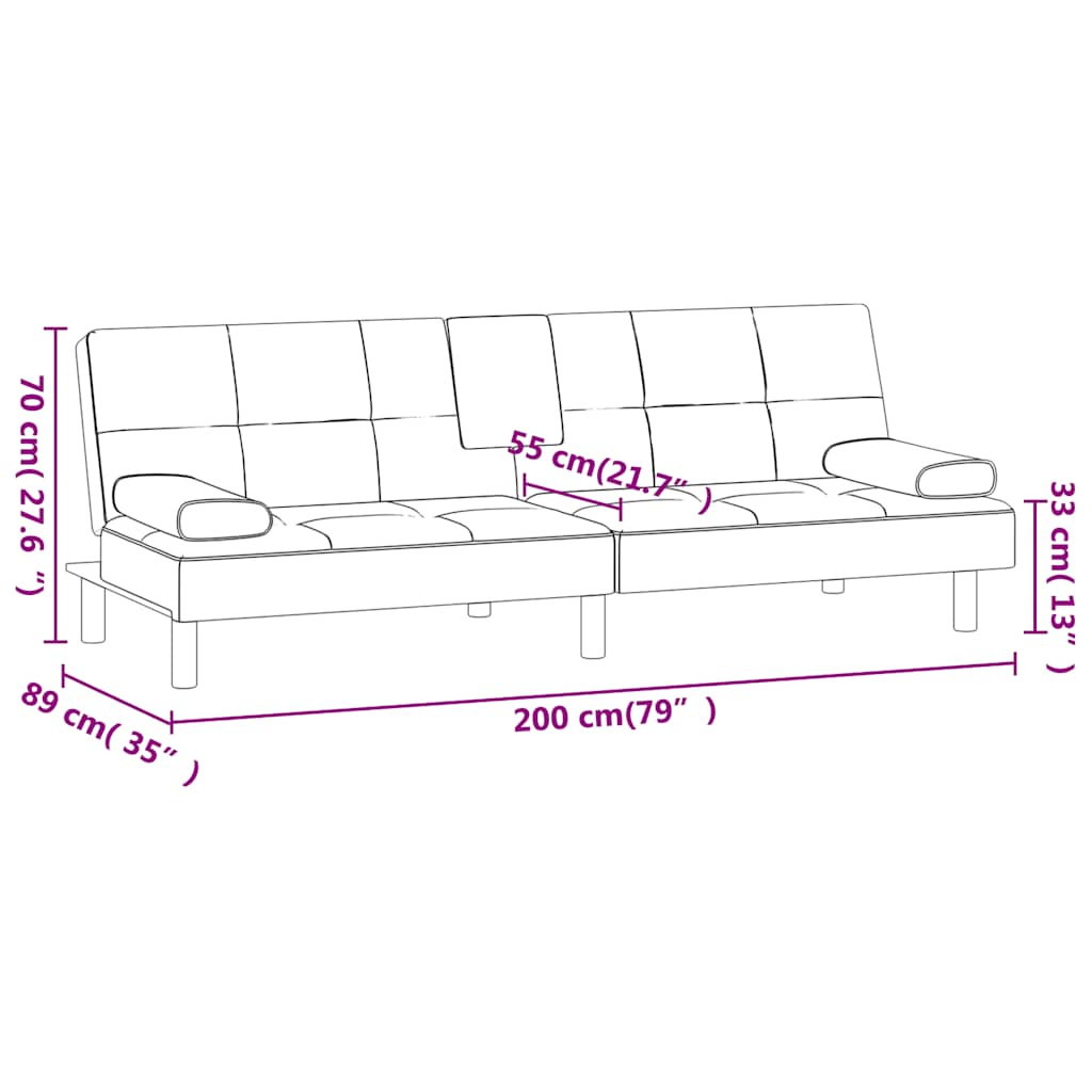 vidaXL Sofa Bed with Cup Holders Faux Leather Black