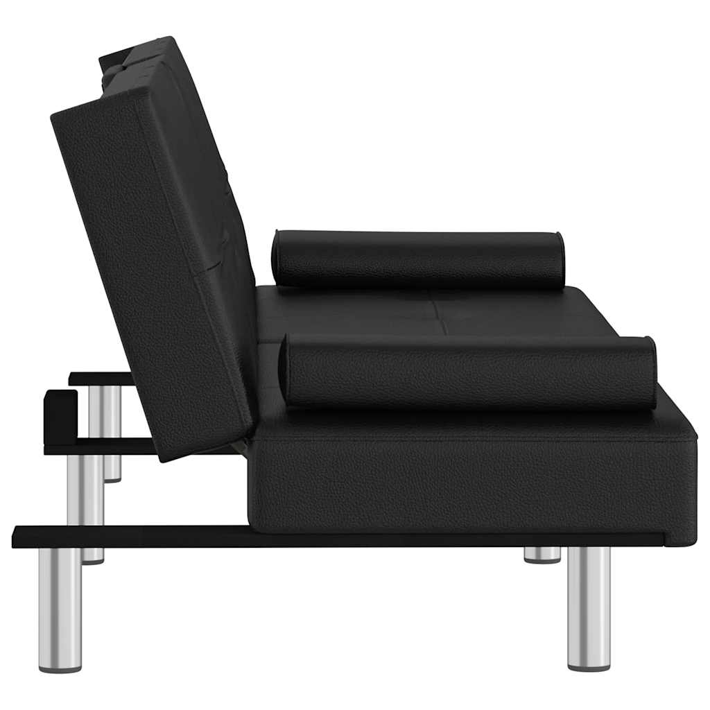vidaXL Sofa Bed with Cup Holders Faux Leather Black