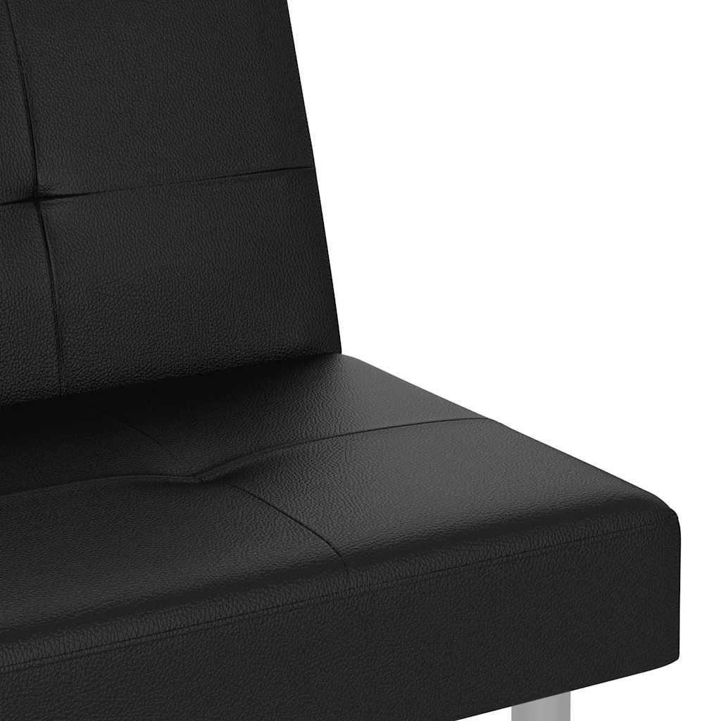 vidaXL Sofa Bed with Cup Holders Faux Leather Black
