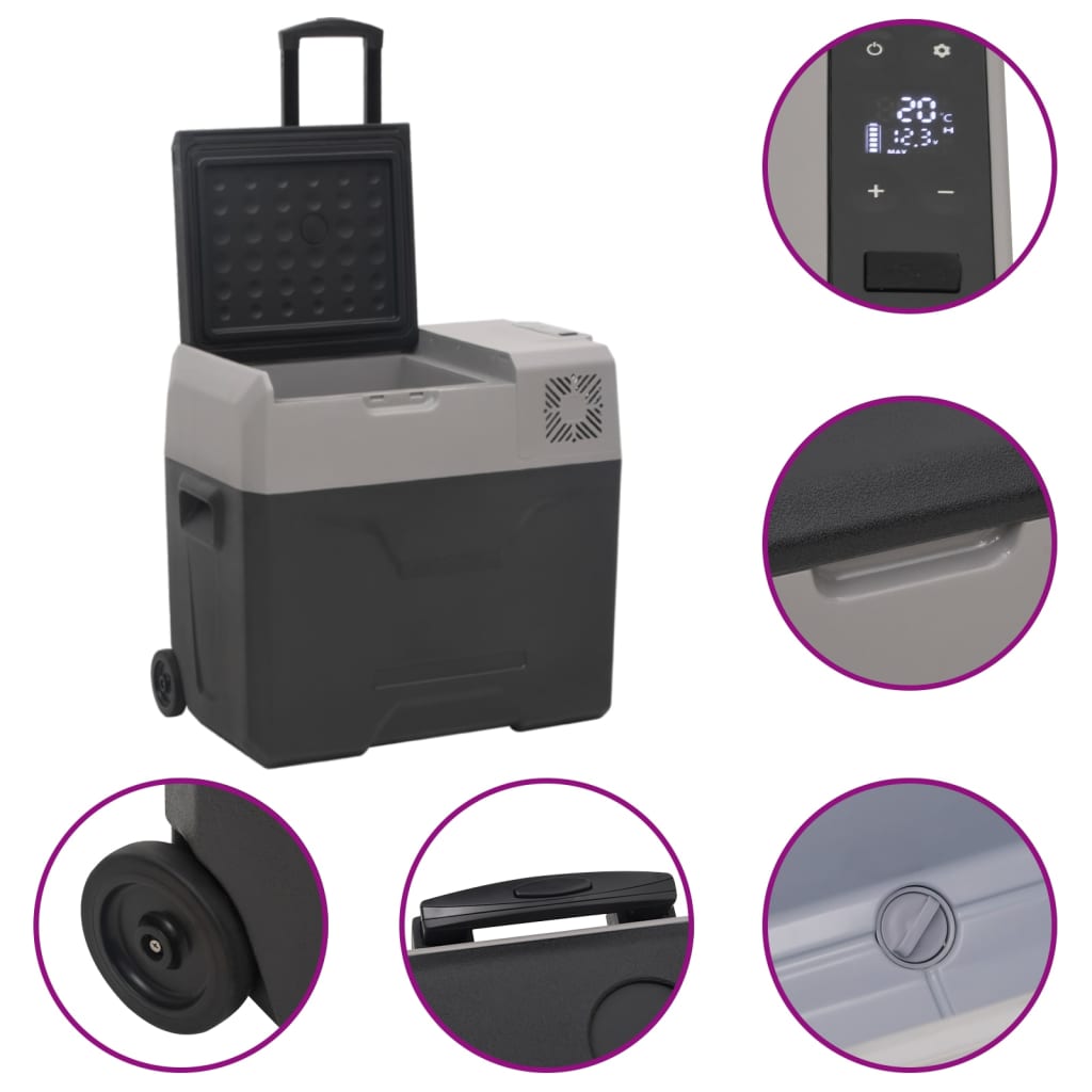 vidaXL Koelbox met wielen en adapter 30 L polypropeen zwart en grijs