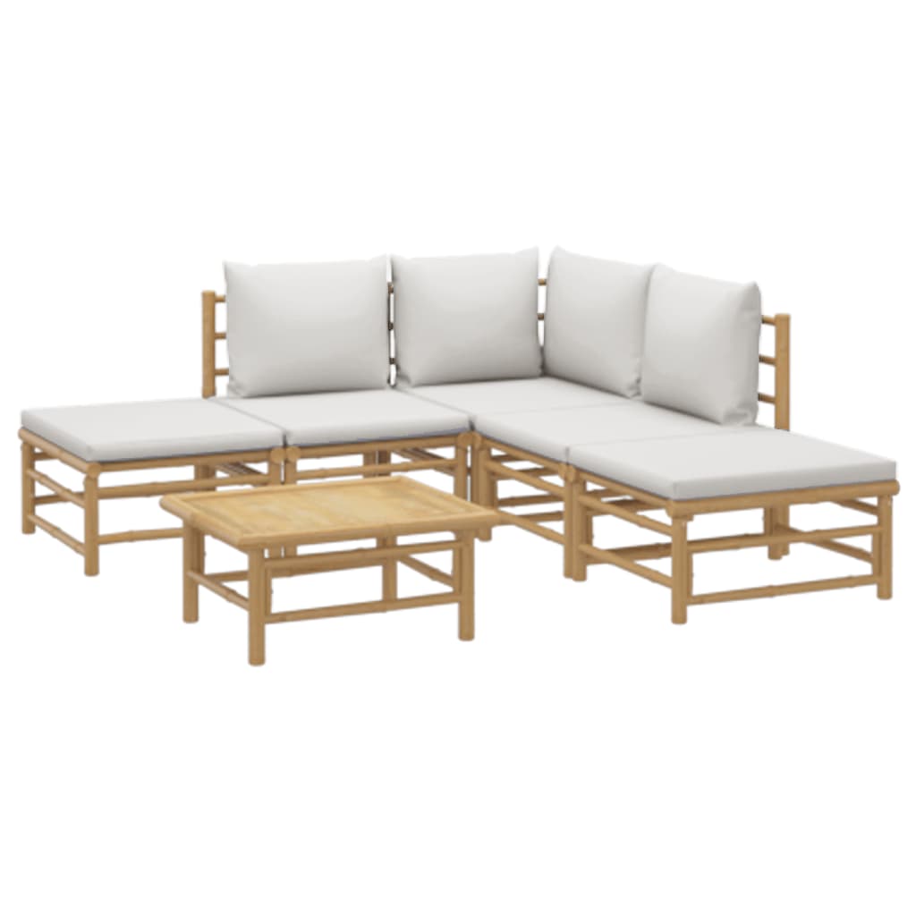 vidaXL 6-delige Loungeset met kussens bamboe lichtgrijs