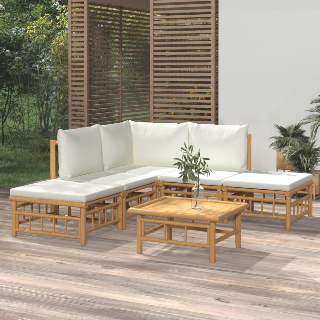 vidaXL 6-Piece Lounge Set with Cushions Bamboo Cream White