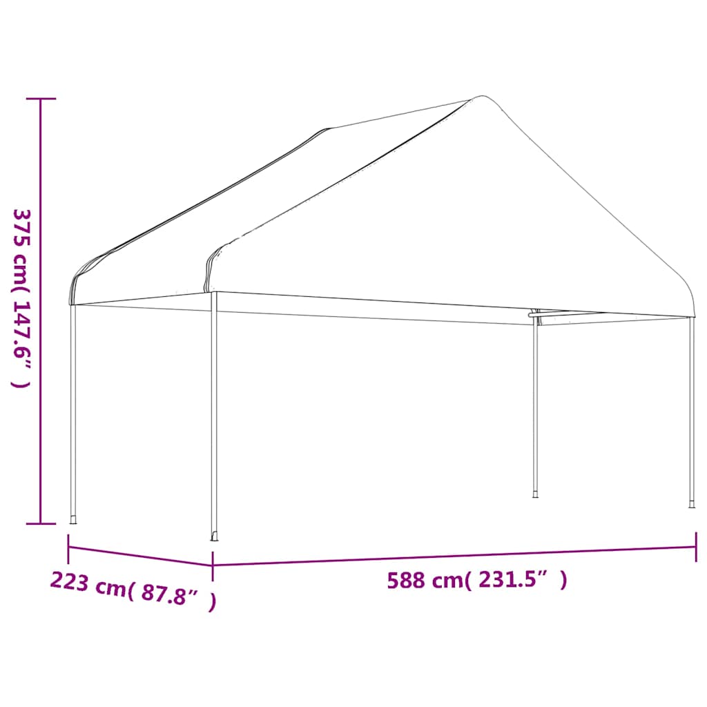 vidaXL Prieel met dak 4,46x5,88x3,75 m polyetheen wit