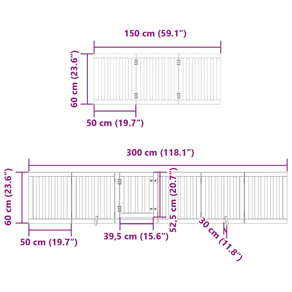 vidaXL Hondenhek inklapbaar met deur 9 panelen 450 cm populierenhout