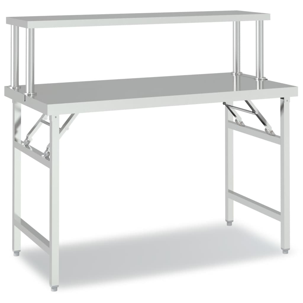 vidaXL Table de cuisine avec poêle 120x60x115 cm acier inoxydable