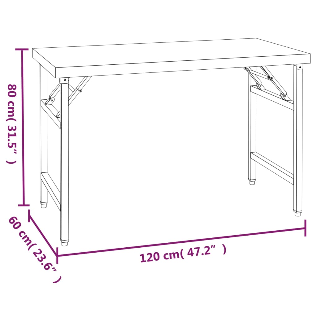 vidaXL Table de cuisine avec poêle 120x60x115 cm acier inoxydable