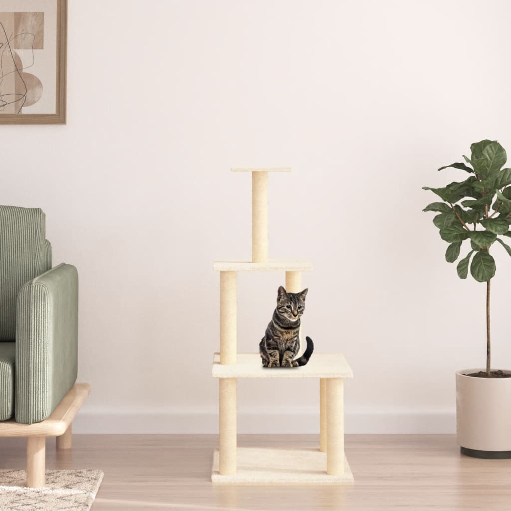 vidaXL Cat Tree with Sisal Scratching Posts 111 cm Cream