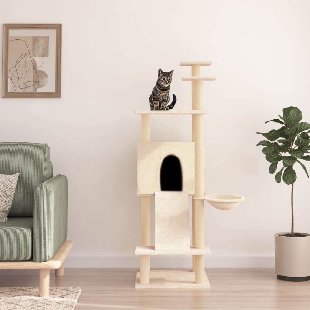 vidaXL Cat Tree with Sisal Scratching Posts 153 cm Cream