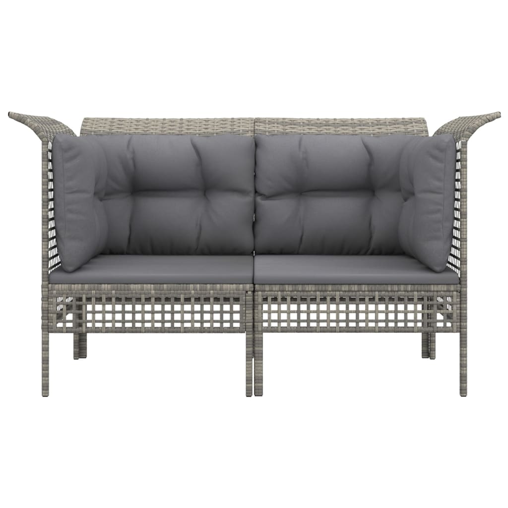 vidaXL Tuinhoekbanken met kussens 2 st poly rattan grijs