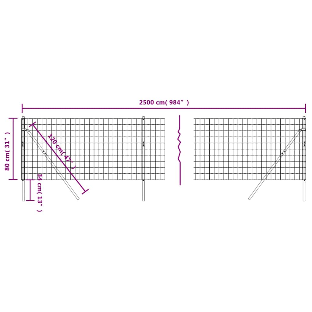vidaXL Mesh Fence 0.8x25 m Galvanized Steel Green