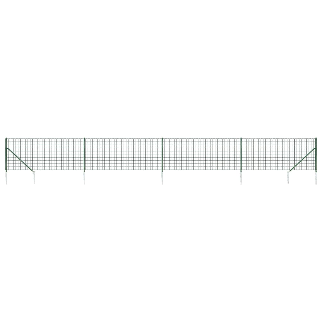 vidaXL Wire Mesh Fence with Ground Anchors 0.8x10 m Green