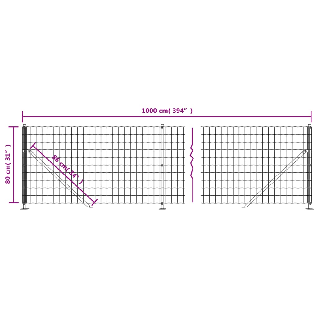 vidaXL Welded Mesh Fence with Flange 0.8x10 m Green