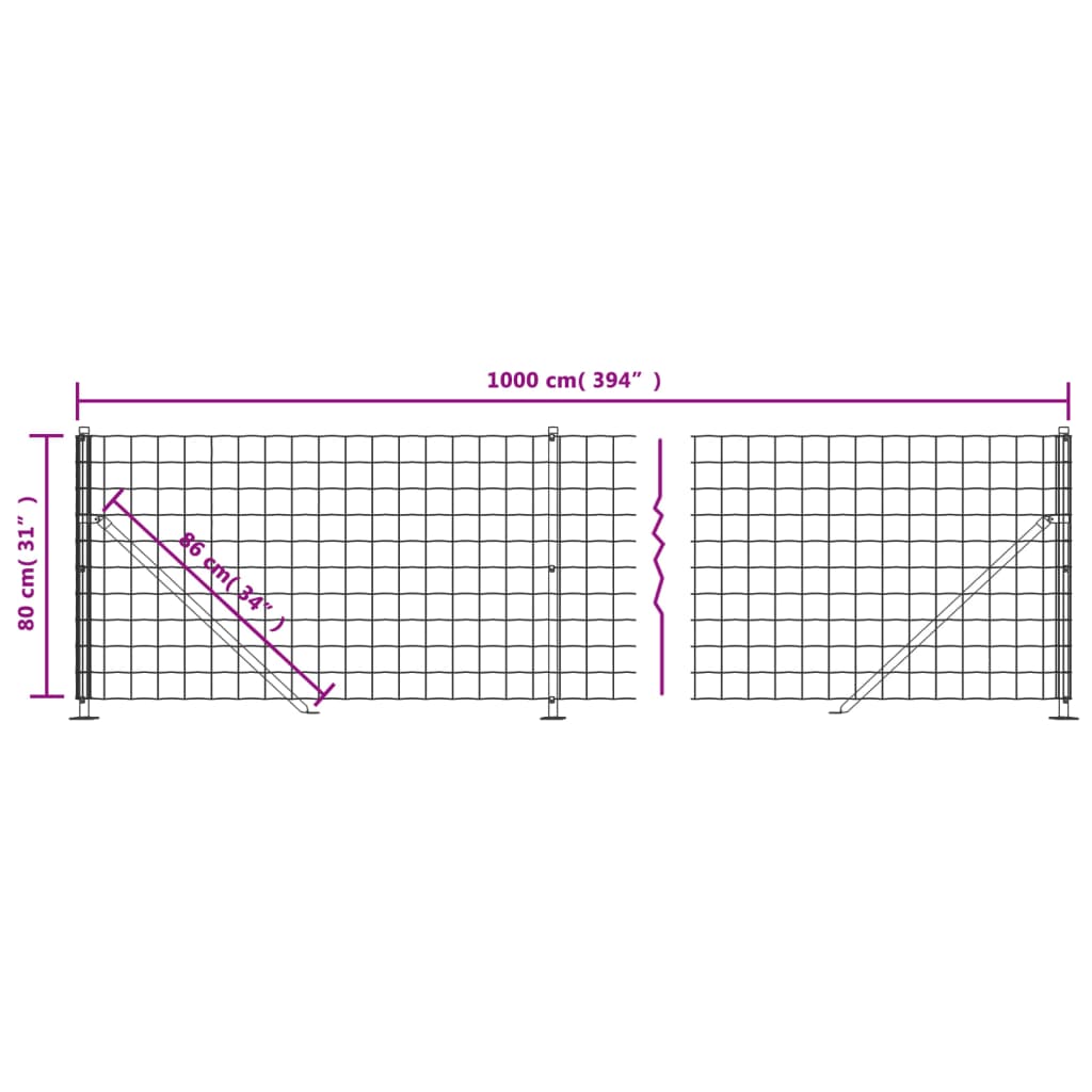 vidaXL Flanged Wire Mesh Fence 0.8x10 m Green