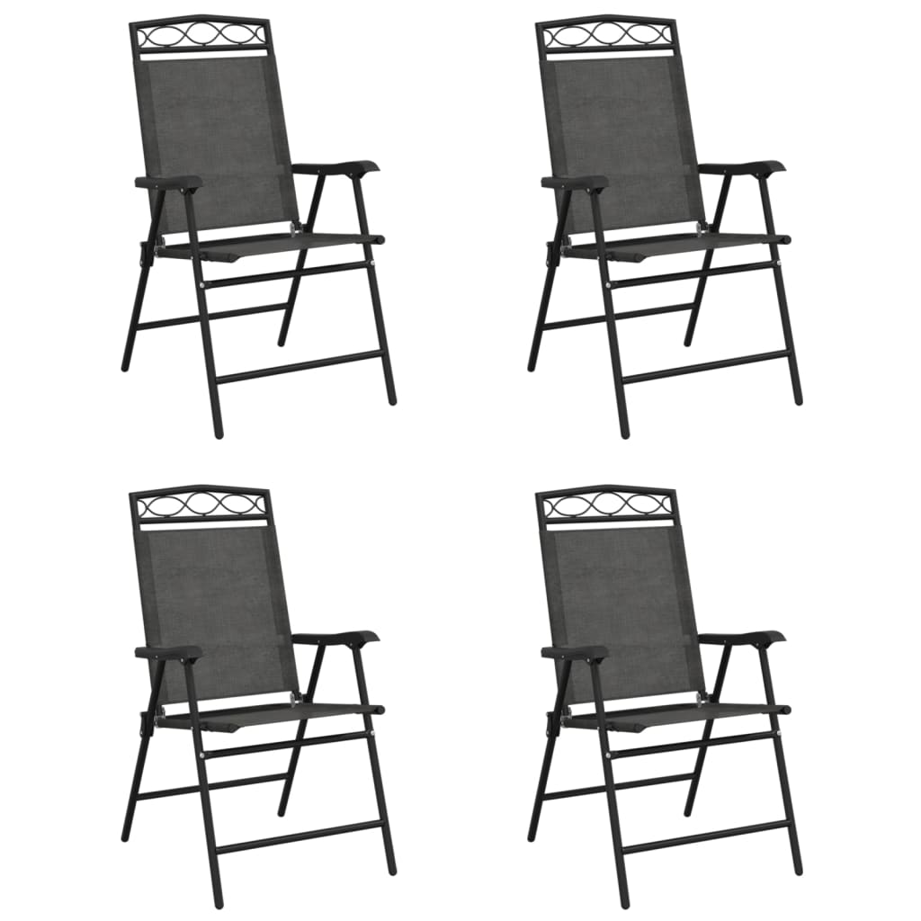 vidaXL Tuinstoelen 4 st inklapbaar staal en textileen gemêleerd grijs