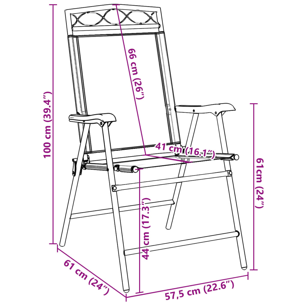 vidaXL Tuinstoelen 4 st inklapbaar staal en textileen gemêleerd grijs