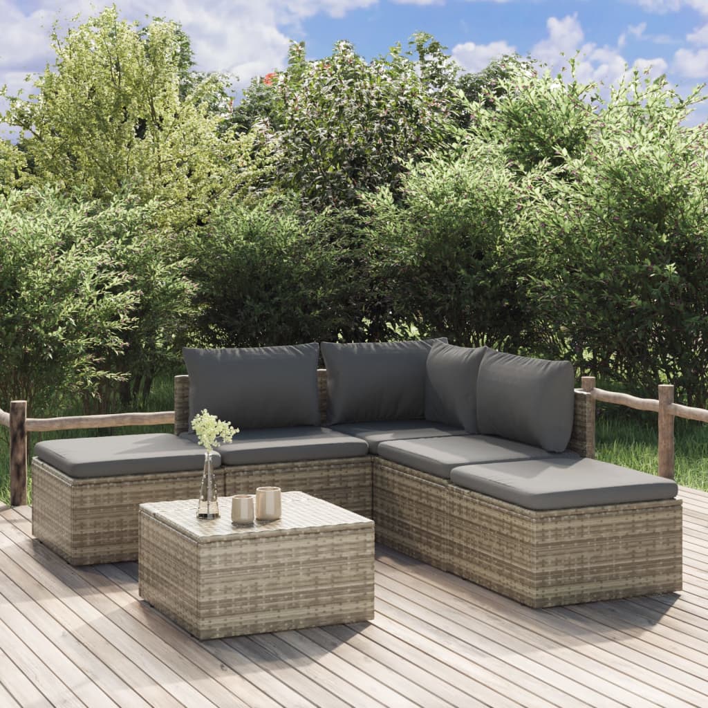 vidaXL 6-delige Loungeset met kussens poly rattan grijs