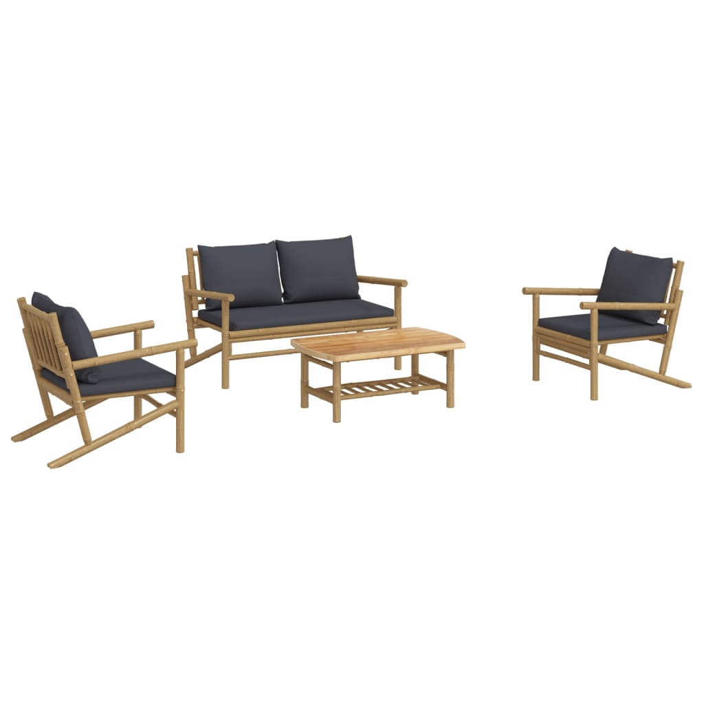 vidaXL 4-Piece Lounge Set with Cushions Bamboo Dark Grey