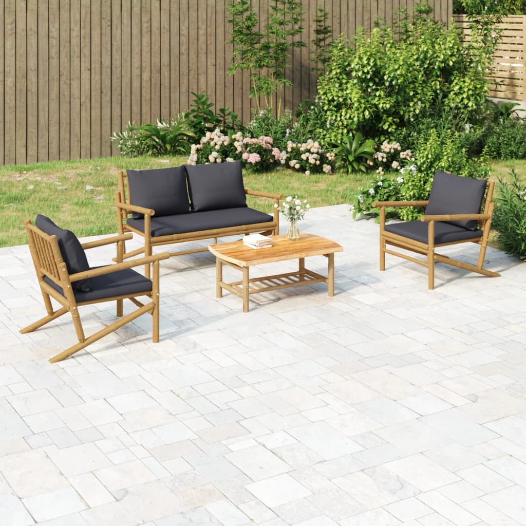 vidaXL 4-Piece Lounge Set with Cushions Bamboo Dark Grey