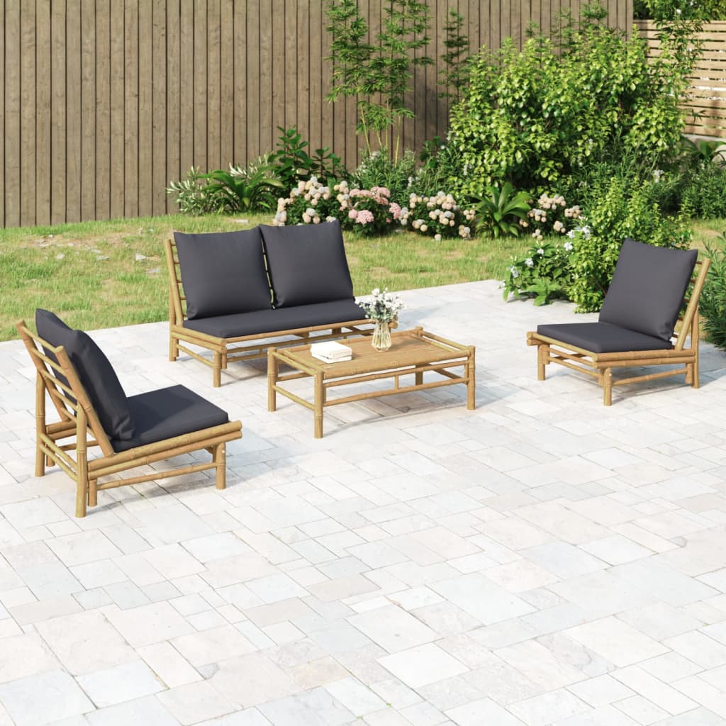 vidaXL 4-Piece Lounge Set with Cushions Bamboo Dark Grey