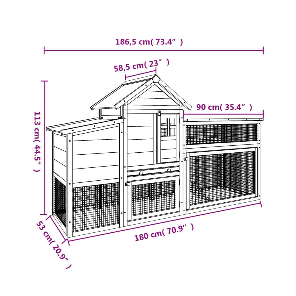 vidaXL Chicken Coop 186.5x58.5x113 cm Solid Pine Wood Brown