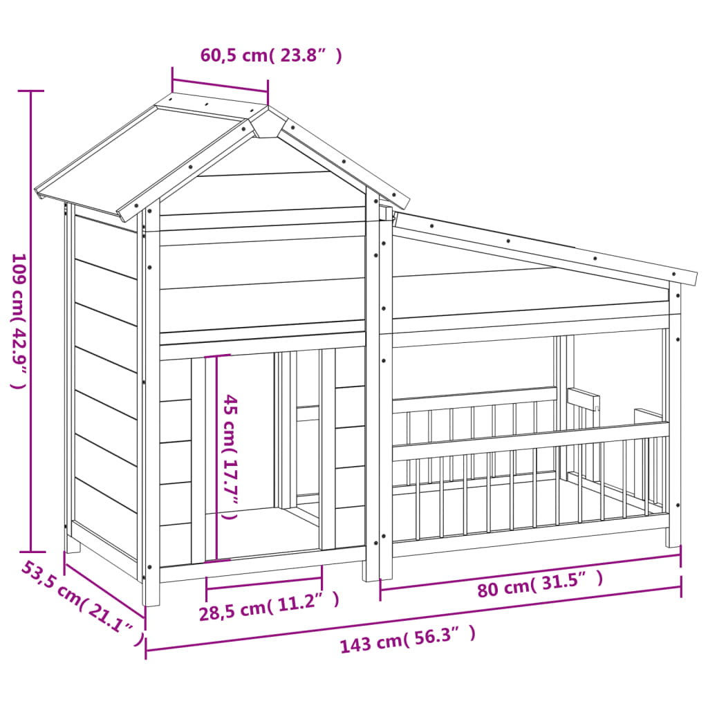vidaXL Dog Kennel 143x60.5x109 cm solid pine wood brown