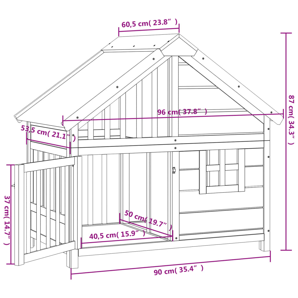 vidaXL Hondenhok 96x60,5x87 cm massief grenenhout bruin
