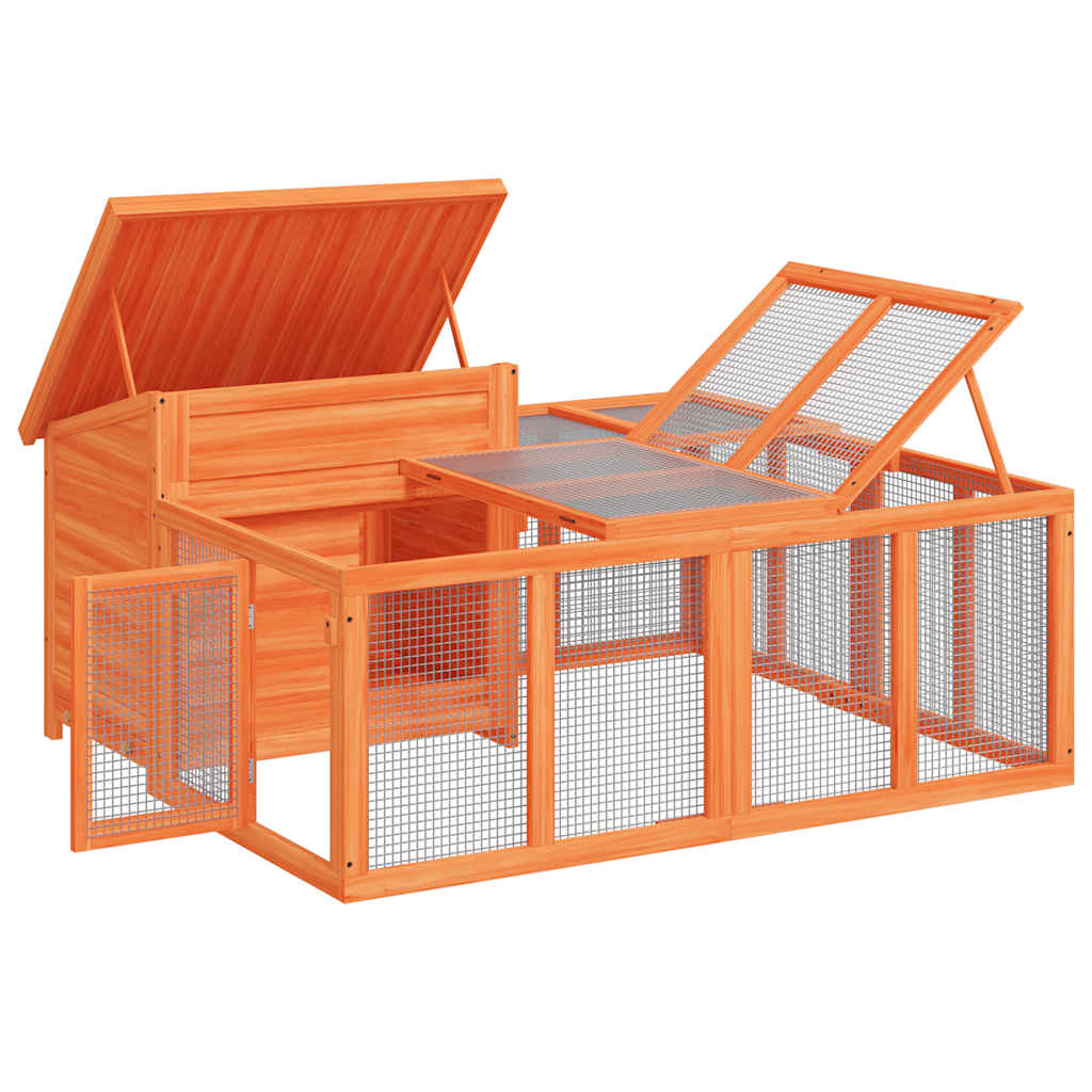 vidaXL Rabbit hutch 144x123x67.5 cm solid pine wood brown