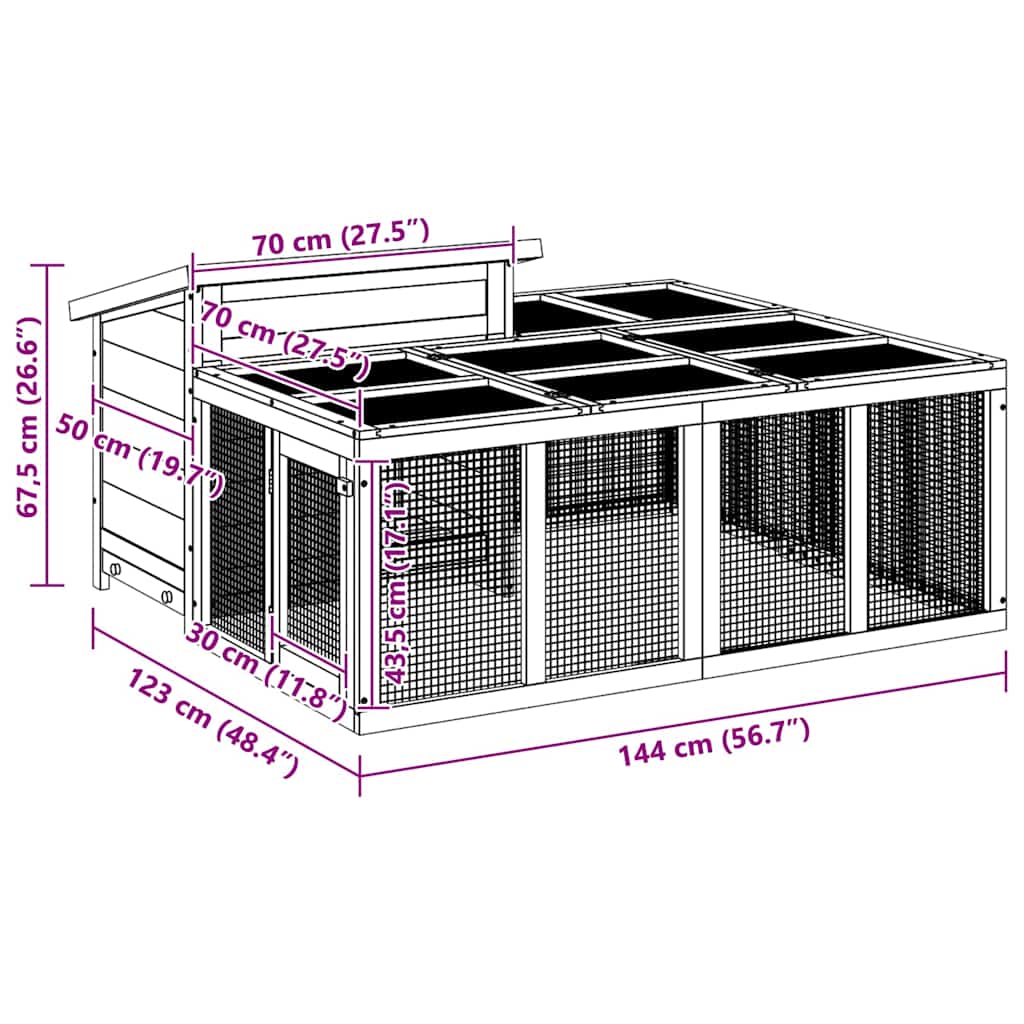 vidaXL Rabbit hutch 144x123x67.5 cm solid pine wood brown