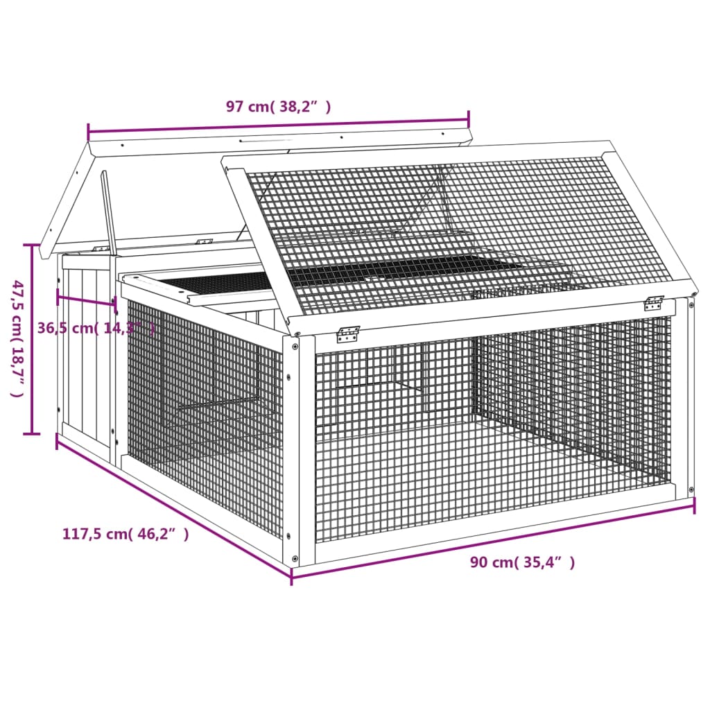 vidaXL Rabbit Hutch 117.5x97x47.5 cm Solid Pine Wood Brown