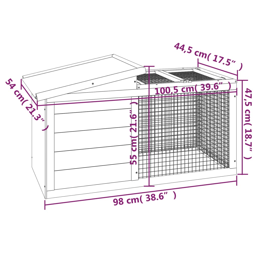 vidaXL Rabbit Hutch 100.5x54x55 cm Solid Pinewood Brown