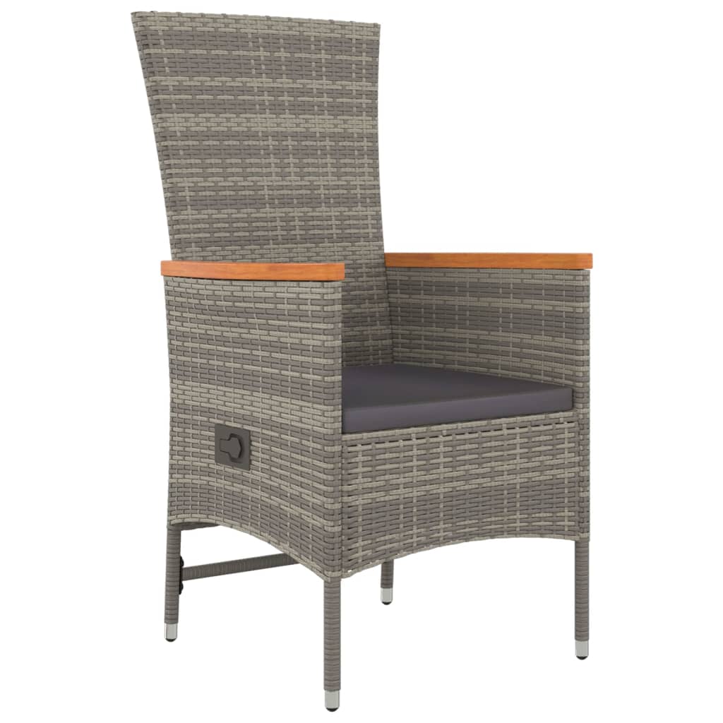 vidaXL 3-delige Tuinset met kussens poly rattan grijs
