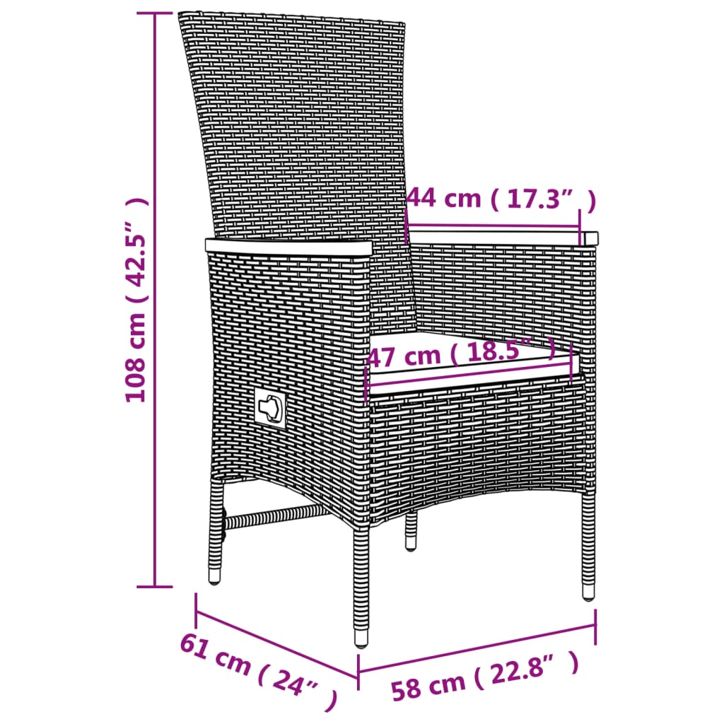 vidaXL 3-delige Tuinset met kussens poly rattan grijs