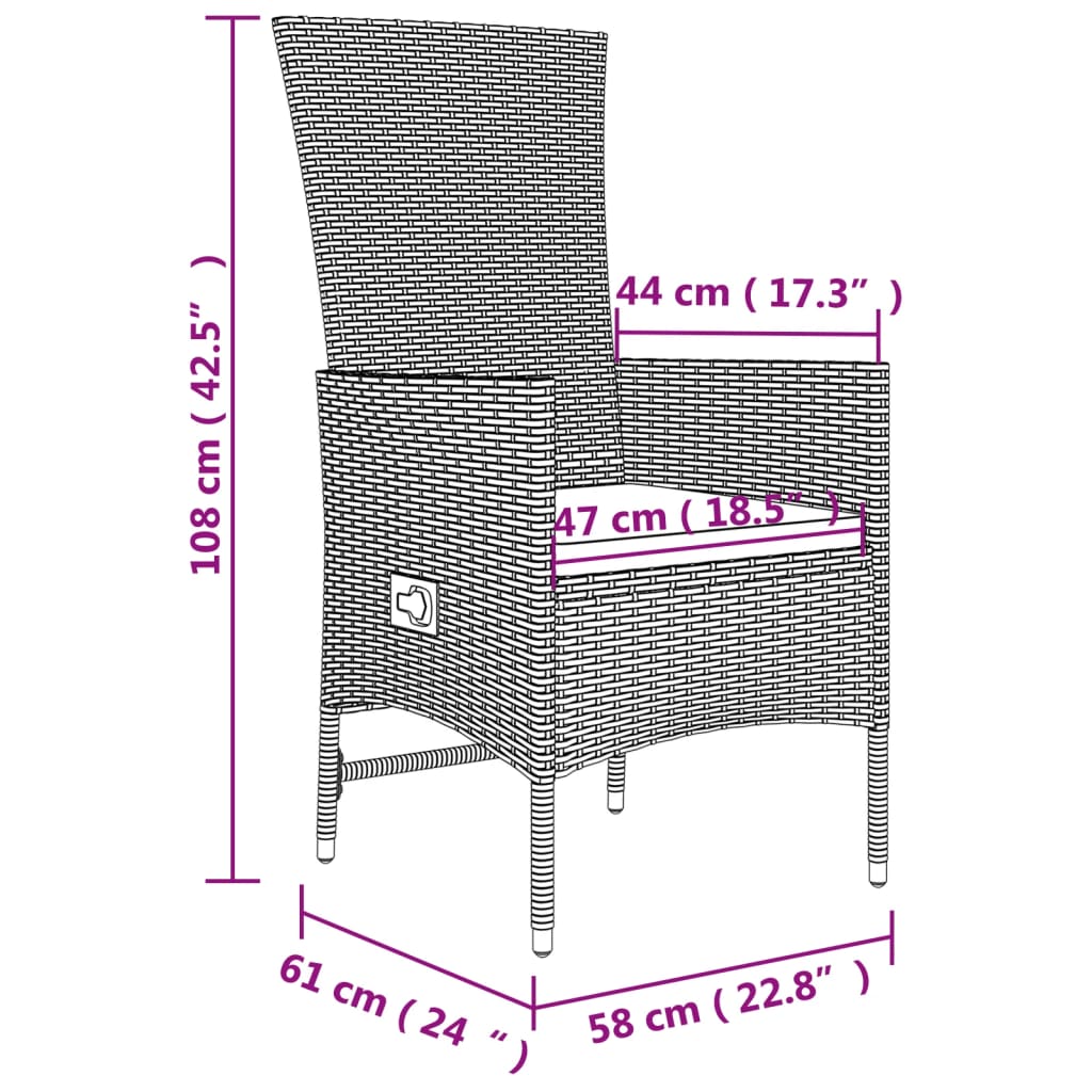 vidaXL 3-delige Tuinset met kussens poly rattan beige